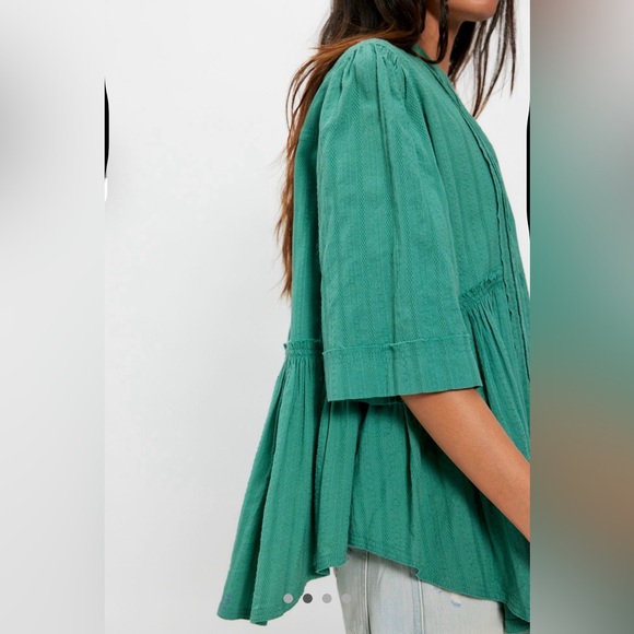 Free People We The Free “Willow” Button Down Top - Bottle Green NWT - Picture 2 of 4
